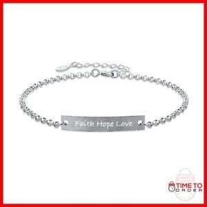 Sterling Silver Faith Hope Love Engraved Cuff Bracelet Adjustable Fit